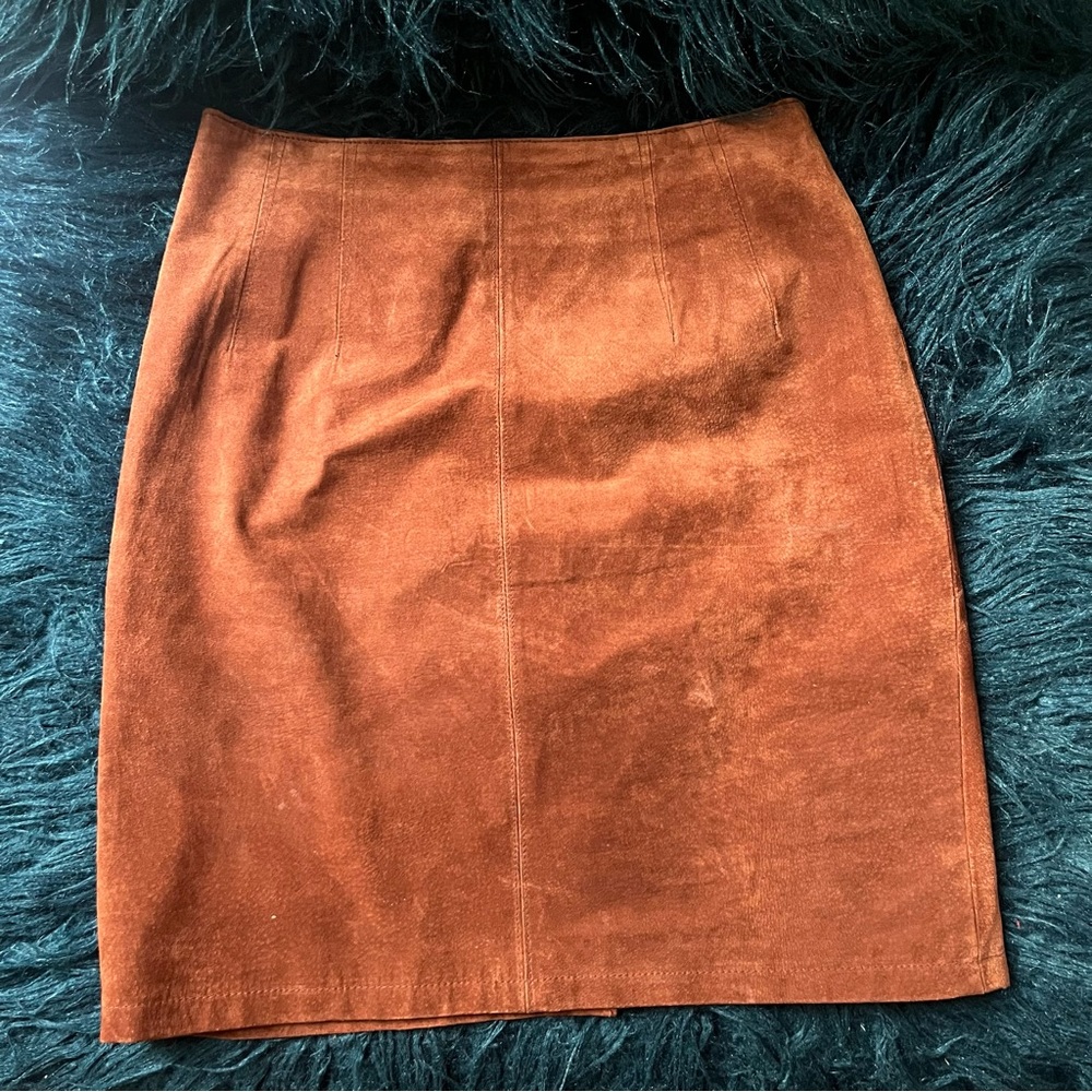 Vintage The Limited Brown Leather Suede Mini Pencil Skirt sz 8